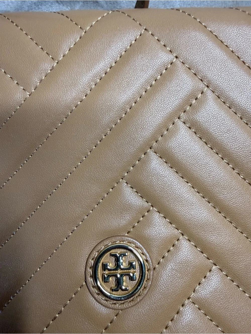 Tory Burch Quilted Chevron Convertible Crossbody - Camel/Tan